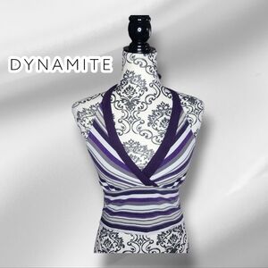 Y2K DYNAMITE Stripped Cropped Halter Top - Small